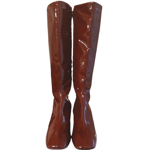 Italian Patent Burgundy Knee High Block Heel Boots Women’s size … - Picture 4 of 14